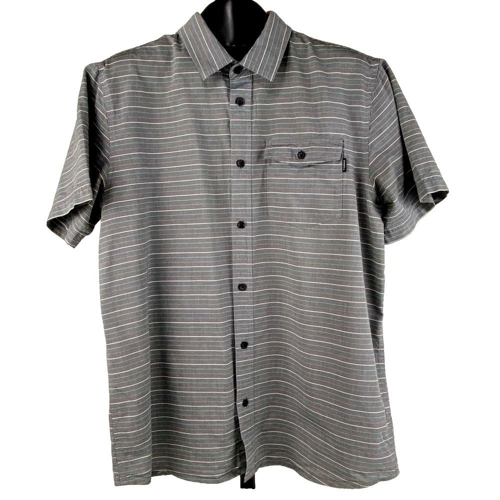 O'Neill Short Sleeve Shirt Men's M Gray Striped Collared Button Up Standard Fit